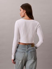 Buy 여성 우븐라벨 베이비립 가디건 in color BRIGHT WHITE