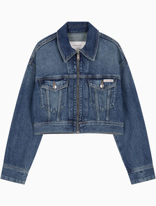 Buy 여성 크롭 미드 블루 데님 자켓 in color denim