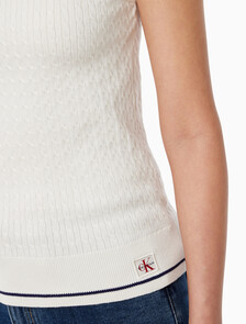 Buy 여성 슬림핏 우븐라벨 케이블 탱크 in color TOFU