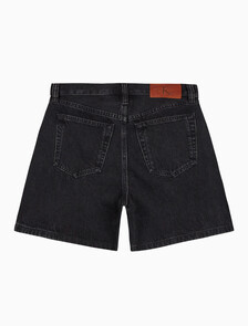 Buy 여성 하이라이즈 A라인 블랙 데님 쇼츠 in color CK ESSENTIAL BLACK