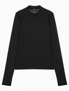 Buy 여성 슬림핏 매쉬 롱슬리브 탑 in color BLACK