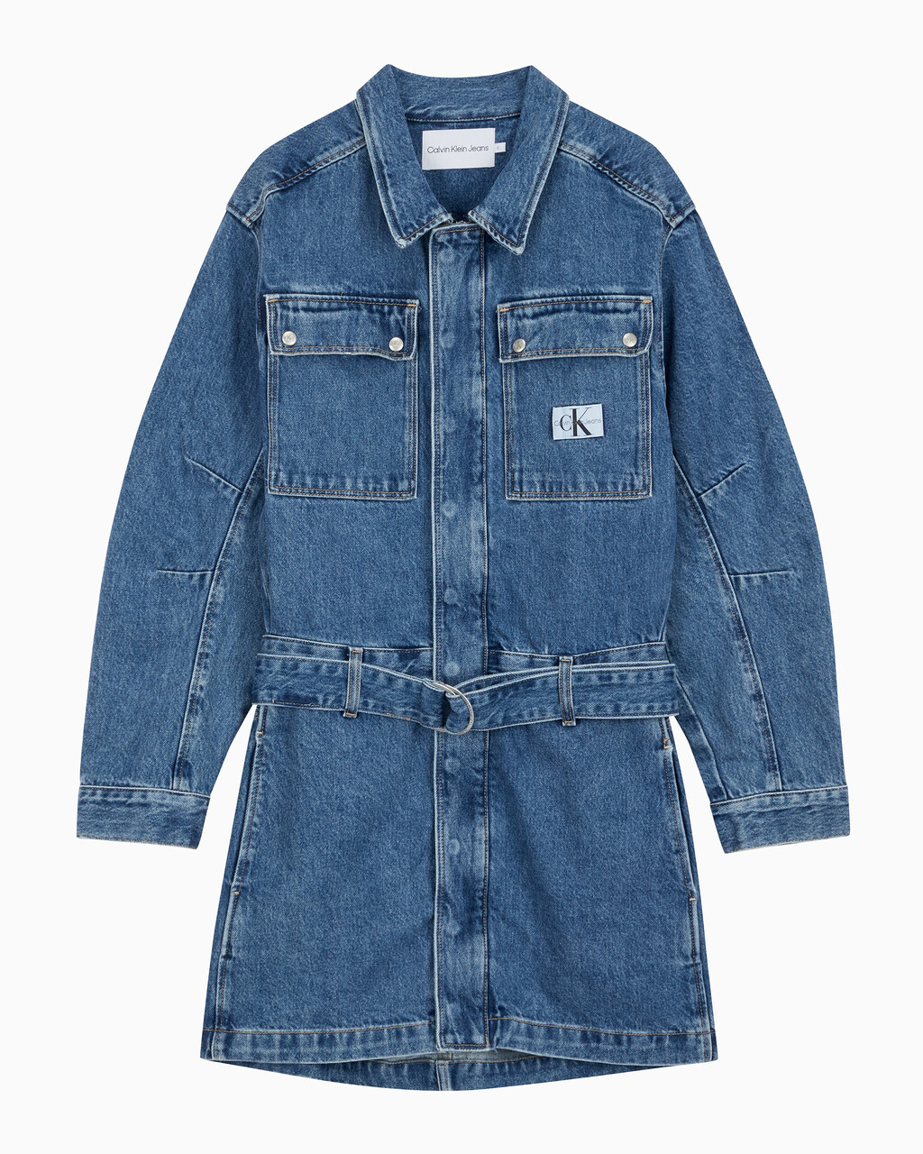 Buy 여성 볼륨 슬리브 데님 드레스 in color MID BLUE BACK EMBRO