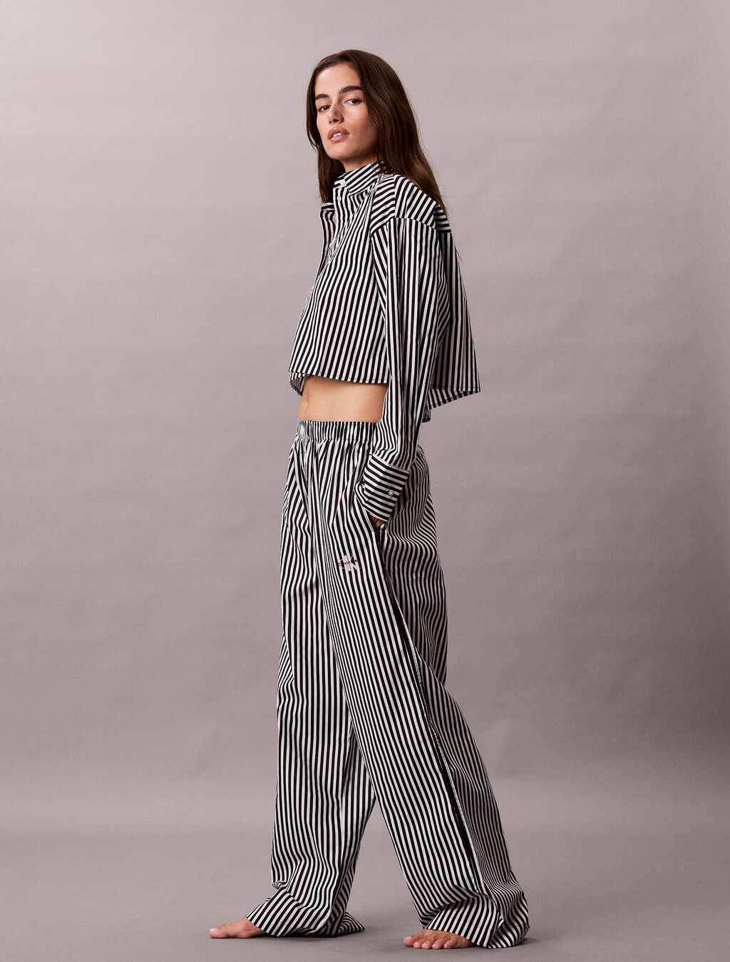 Buy 여성 코튼 포플린 팬츠 in color PENNY STRIPE+BLACK