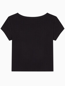 Buy 여성 우븐라벨 립 베이비 티 in color BLACK