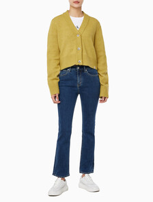 Buy 여성 플러피 얀 스웨터 가디건 in color MUSTARD