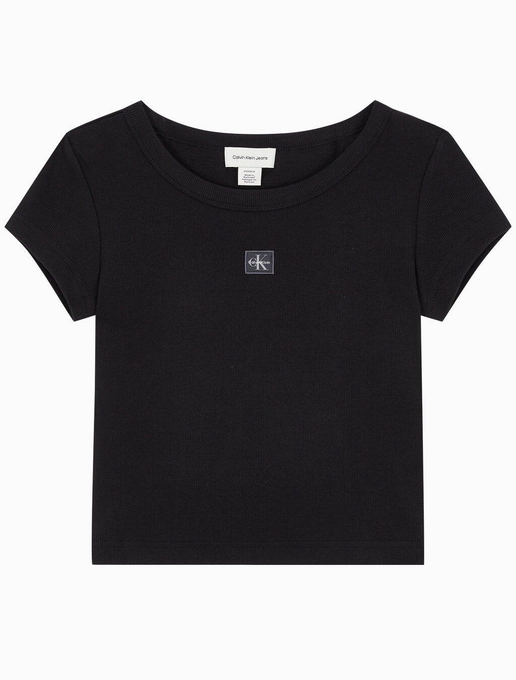 Buy 여성 우븐라벨 립 베이비 티 in color BLACK