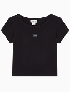 Buy 여성 우븐라벨 립 베이비 티 in color BLACK