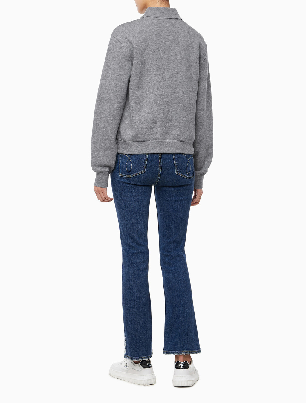 Buy 여성 코튼 모달 플리스 폴로 스웻셔츠 in color MEDIUM GREY HEATHER