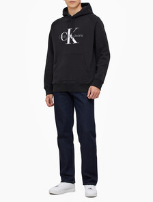 Buy 남성 롱슬리브 릴렉스핏 모노그램 기모후디 in color CK BLACK