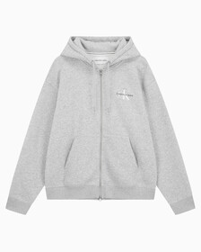 Buy 남녀공용 릴렉스핏 모노그램 집업 후디 in color LIGHT GREY HEATHER
