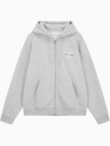 Buy 남녀공용 릴렉스핏 모노그램 집업 후디 in color LIGHT GREY HEATHER