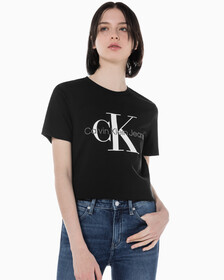 Buy 여성 스트레이트핏 모노그램로고 크루넥 반팔 티셔츠 in color CK BLACK