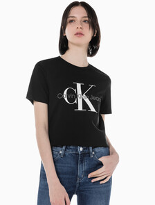Buy 여성 스트레이트핏 모노그램로고 크루넥 반팔 티셔츠 in color CK BLACK