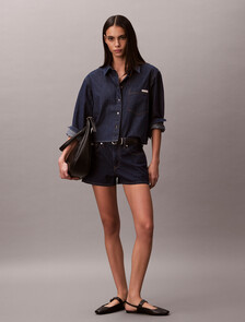 Buy 여성 크롭 데님 셔츠 in color Dusty Blue