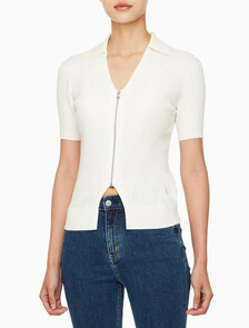 Buy 여성 반팔 집 폴로 스웨터 in color WHITE