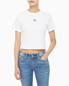 Buy 여성 로고 뱃지 크롭 반팔 티셔츠 in color BRIGHT WHITE