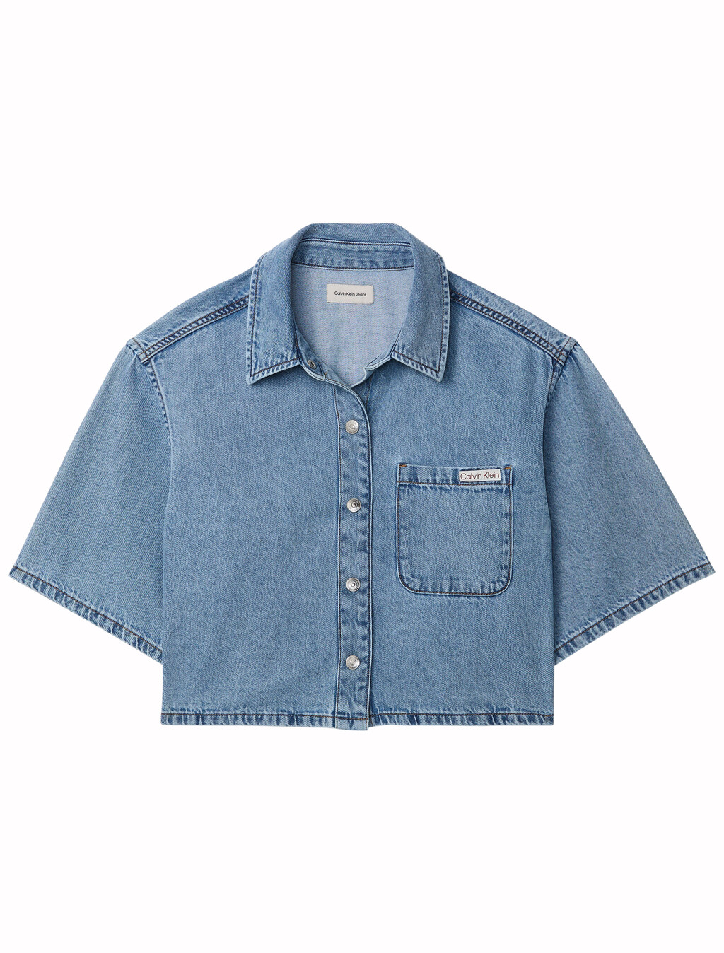 Buy 여성 박시 크롭 데님 셔츠 in color Mid blue