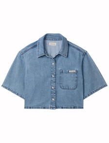 Buy 여성 박시 크롭 데님 셔츠 in color Mid blue