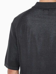 Buy 남성 레귤러핏 메쉬 버튼 반팔 스웨터 in color PIRATE BLACK