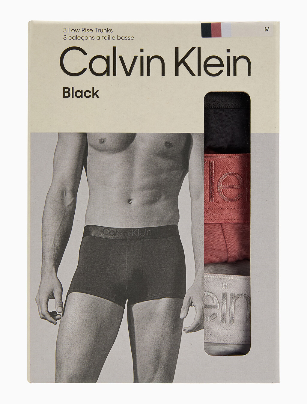 Buy 남성 CK 블랙 3PK 로우 라이즈 트렁크 in color Charcoal / Dark Pink / White
