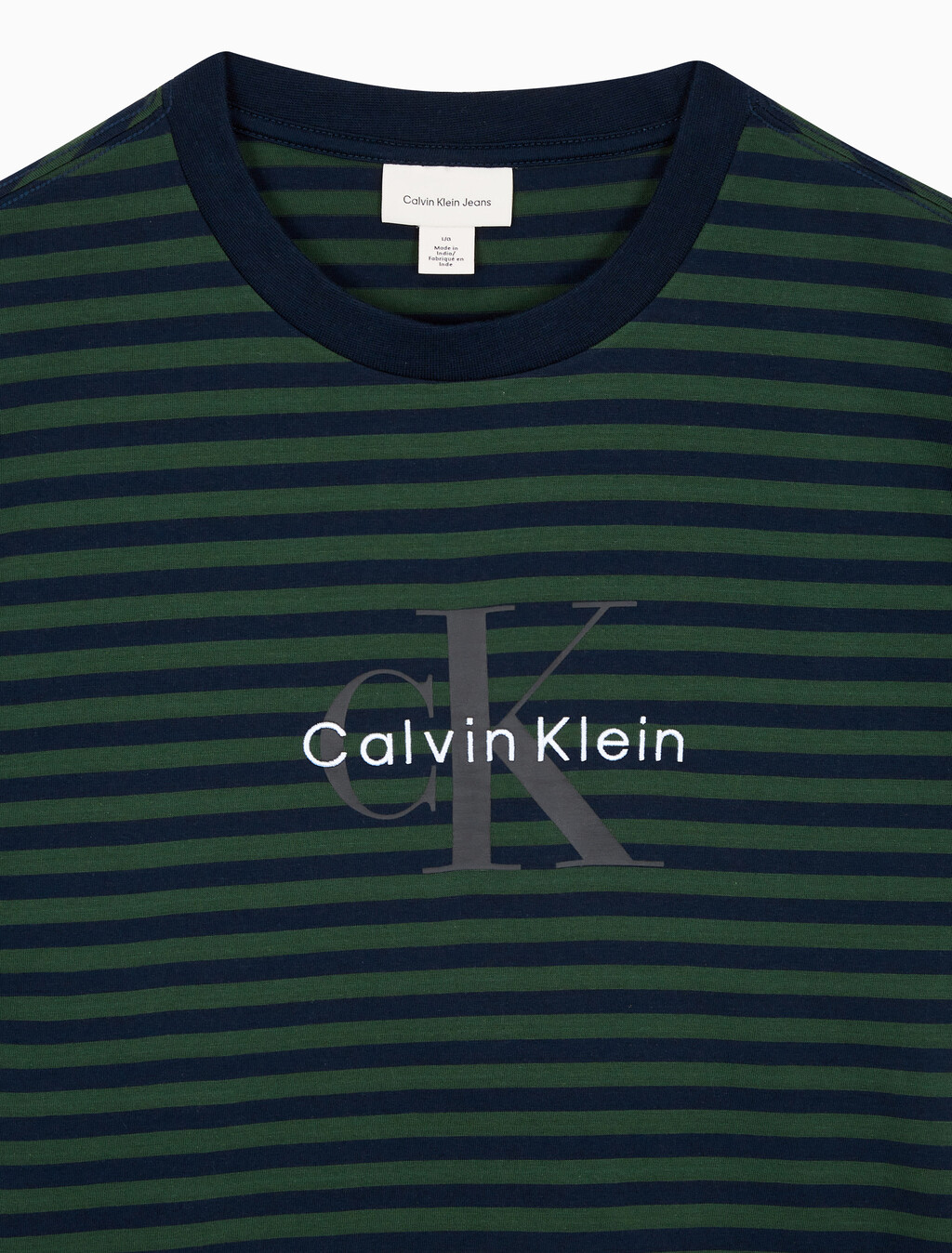 Buy 남성 스트라이프 모노그램 로고 반팔 티셔츠 in color Navy