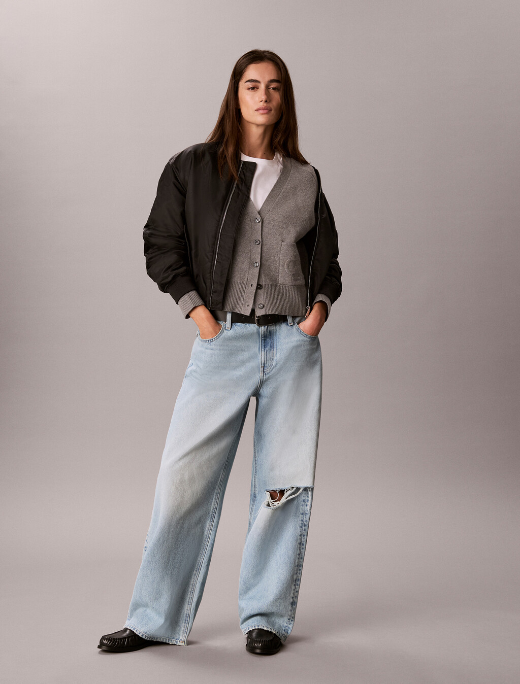 Buy 여성 울 코튼 라글란 가디건 in color MEDIUM GREY HEATHER