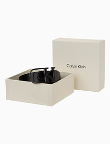 Buy 남성 cK 커브드 모노그램 로고 버클 32mm 벨트 in color Black/Ck Dark Brown