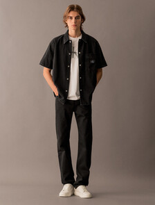 Buy 남성 데님 캠프 반팔 셔츠 in color WASHED BLACK LOGO LACE
