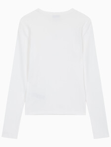 Buy 여성 우븐라벨 크루넥 롱슬리브 탑 in color BRILLIANT WHITE