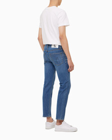 Buy 남성 슬림 스트레이트핏 미드블루 크롭 데님 in color MID BLUE BACK EMBRO