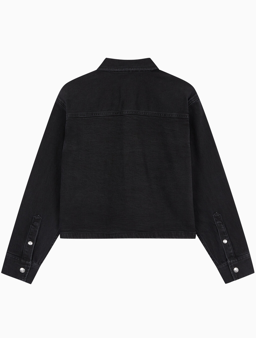 Buy 여성 크롭 대드 데님 셔츠 in color WASHED BLACK LOGO LACE