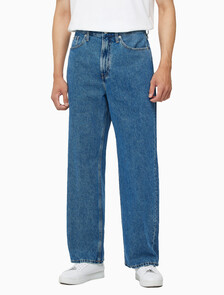 Buy 남성 와이드핏 미드블루 데님 in color MID BLUE BACK EMBRO