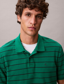 Buy 스트라이프 피크 모노그램 폴로 티 in color Green