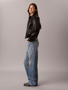 Buy 여성 하이라이즈 루즈 로우 헴 데님 in color Denim Blue
