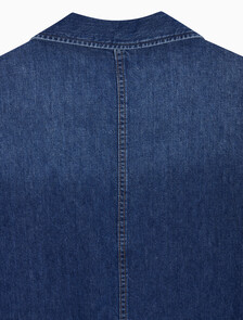 Buy 남성 다크블루 코튼 린넨 반팔 데님 셔츠 in color NILE BLUE