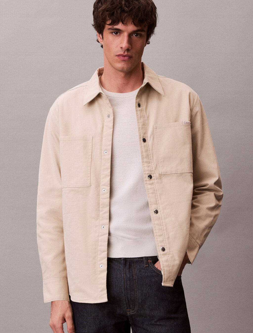 Buy 남성 메트 캔버스 릴랙스드 플란넬 라이닝 자켓 in color Beige