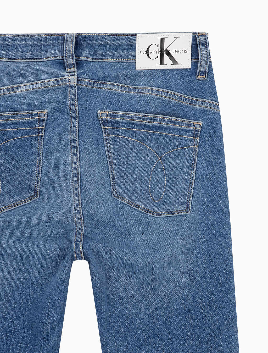 Buy 여성 하이라이즈 바디 슬림핏 부츠컷 미드블루 앵클 데님 in color MID BLUE BACK EMBRO