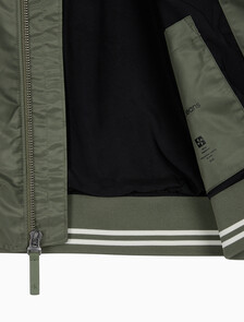 Buy 남성 티핑 디테일 히어로 패딩 보머 in color DUSTY OLIVE