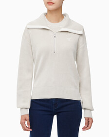 Buy 여성 하프집업 와이드 카라 스웨터 in color WHITE