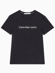 Buy 여성 슬림핏 인스티튜셔널 로고 반팔 티셔츠 in color CK BLACK