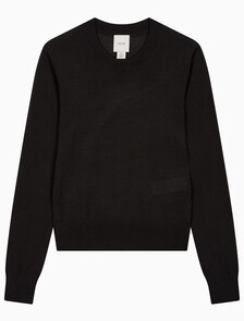 Buy 여성 롱슬리브 테크 메리노 울 크루넥 스웨터 in color BLACK