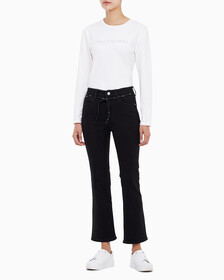Buy 여성 하이라이즈 바디 부츠핏 앵클 블랙 기모 데님 in color WASHED BLACK LOGO LACE