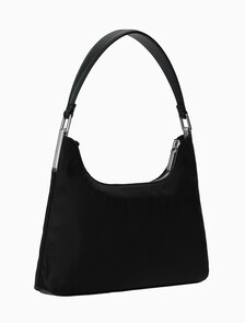 Buy 여성 사틴 나일론 스몰 숄더백 in color BLACK