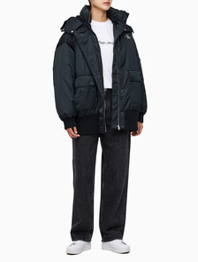 Buy 여성 아카이브 오버사이즈 후디 보머 패딩 in color CK BLACK
