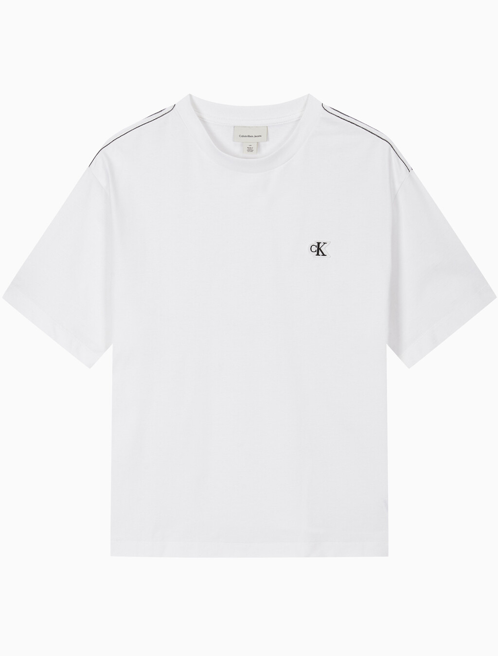 Buy 남성 릴렉스핏 탑스티치 패치 로고 반팔 티셔츠 in color BRIGHT WHITE