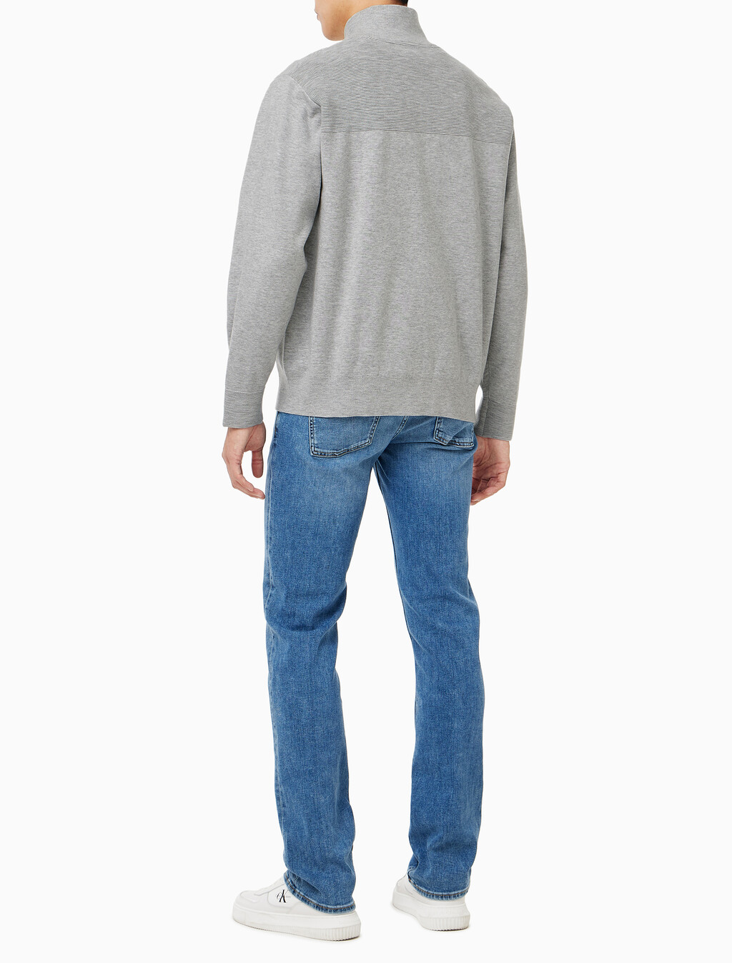 Buy 남성 스탠드 카라 니트 집업 가디건 in color LIGHT GREY HEATHER