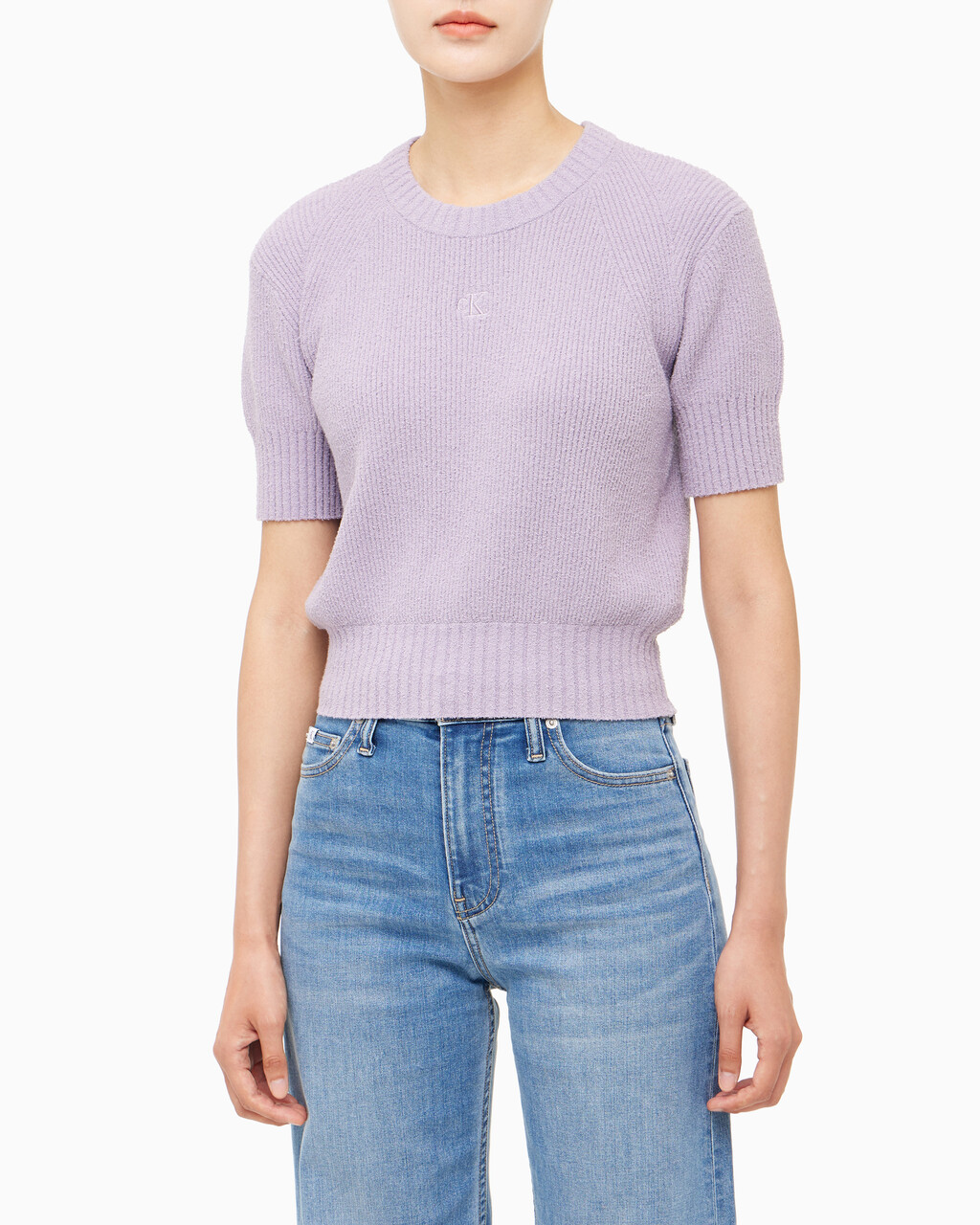 Buy 여성 벌룬 반팔 니트 탑 in color LAVENDER
