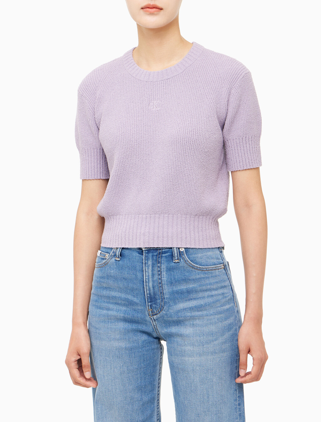 Buy 여성 벌룬 반팔 니트 탑 in color LAVENDER
