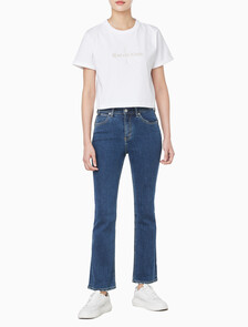 Buy 여성 리퀴드 CK 크롭 반팔 티셔츠 in color BRILLIANT WHITE