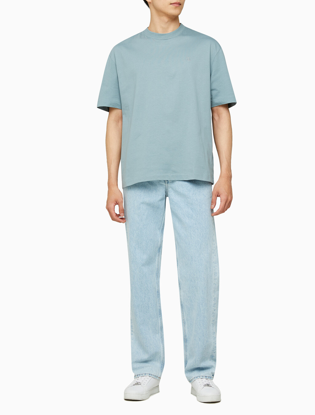 Buy 남성 릴렉스핏 아카이브 로고 반팔 티셔츠 in color BLUE GREY